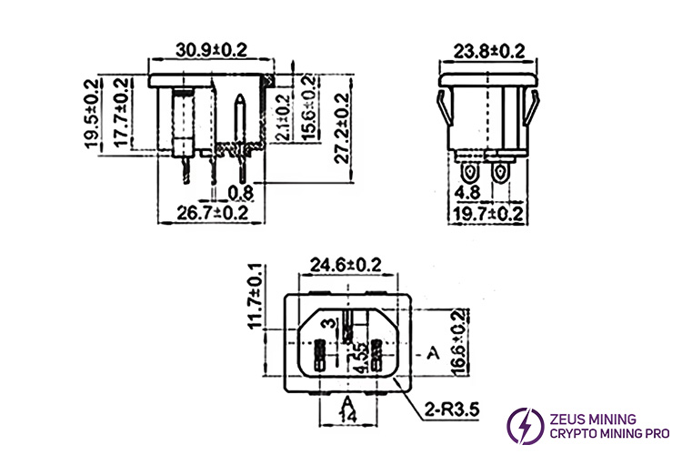 AC-05, 3-контактный разъем-штекер 10А 250В