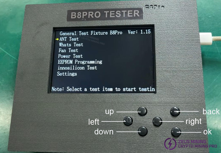 Описание кнопки запуска теста на тестере B8 B8PRO