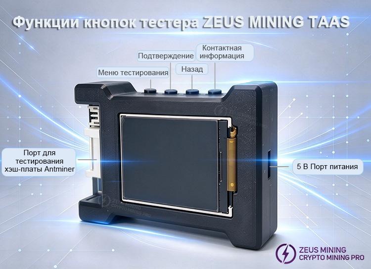 Описание портов тестера ZEUS MINING TAAS Описание портов тестера ZEUS MINING TAAS